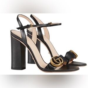 Gucci Black and Gold Heeled Sandals